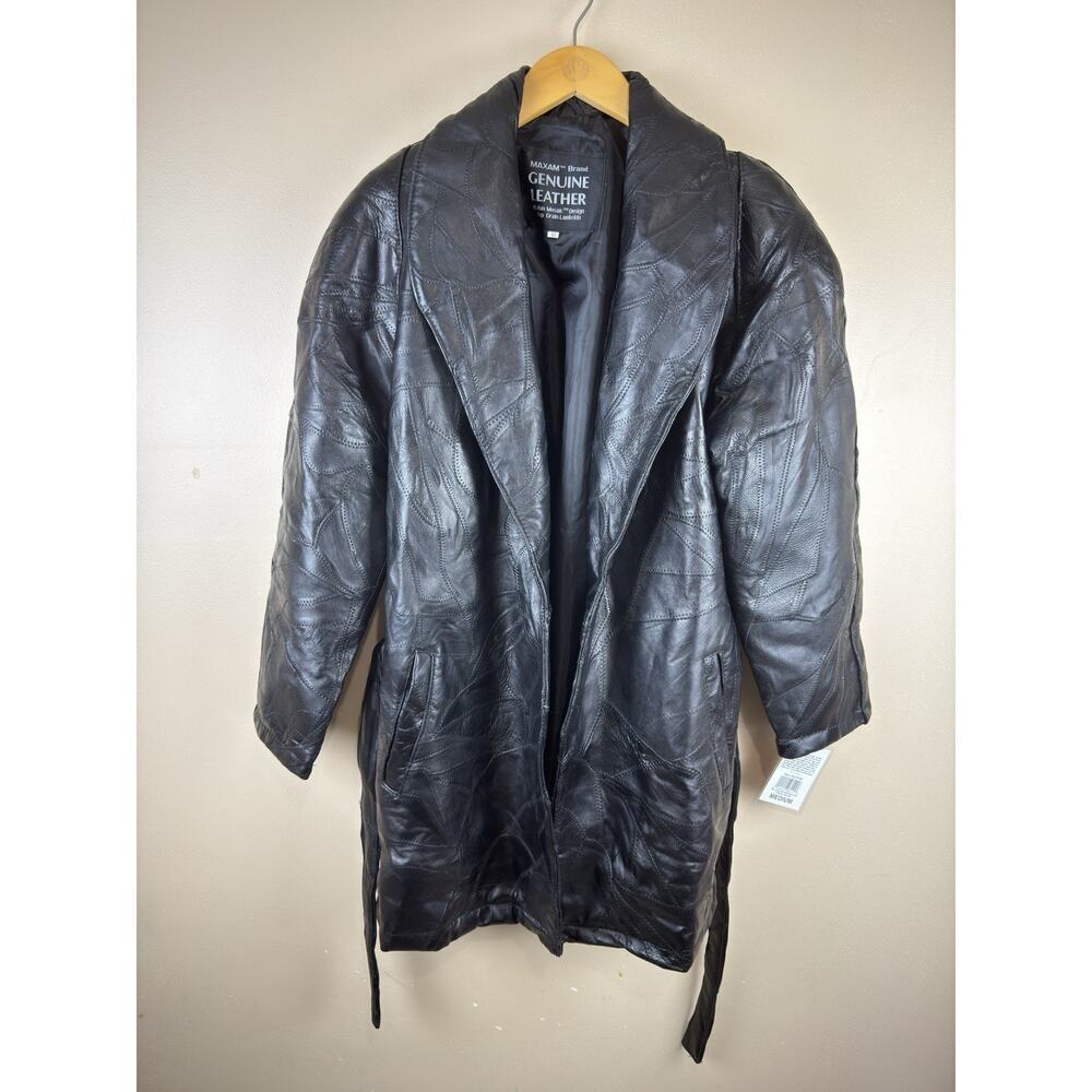 Vintage Maxam Women’s Black Lambskin Leather Jacket Italian Mosaic Size M NWT